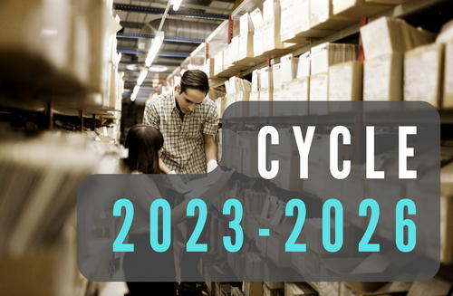 The graphic shows an archive view and the inscription Cycle 2023-2026